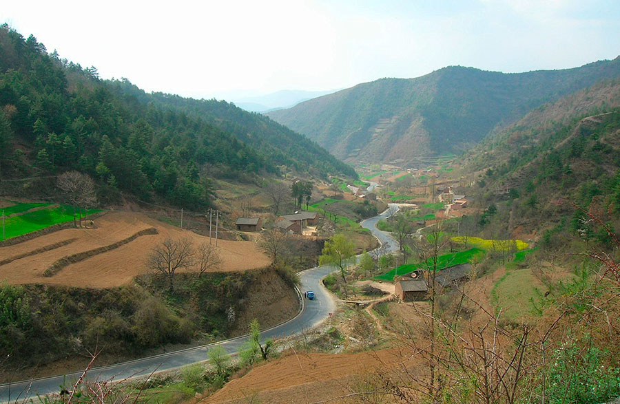 Photoshop给山间村庄外景添加唯美日出景观效果教程