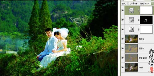 婚纱照片,PS调出靓丽青绿色效果的户外婚纱照片