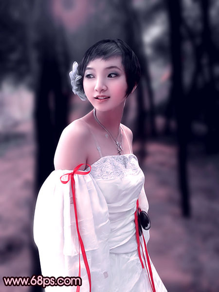 红色调配色,PS调出靓丽红色调的户外美女照片