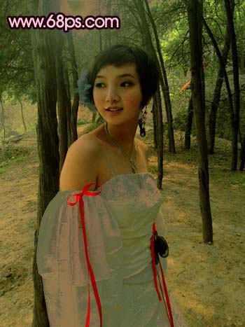 红色调配色,PS调出靓丽红色调的户外美女照片