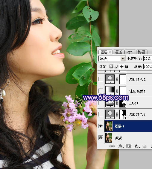 Photoshop调出柔美粉紫色效果的外景人物照片调色教程