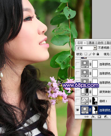 Photoshop调出柔美粉紫色效果的外景人物照片调色教程