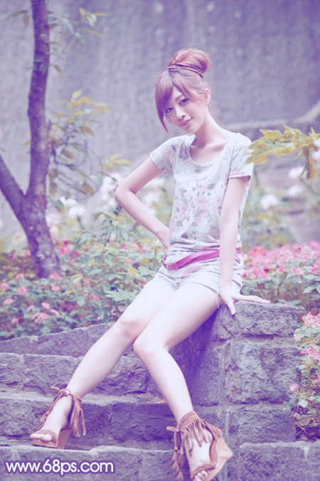 Photoshop调色打造柔美冷色调的外景美女照片