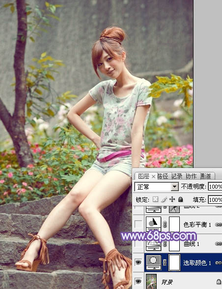 Photoshop调色打造柔美冷色调的外景美女照片