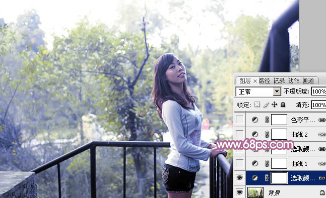 Photoshop调色打造柔和紫红色效果的外景人物照片