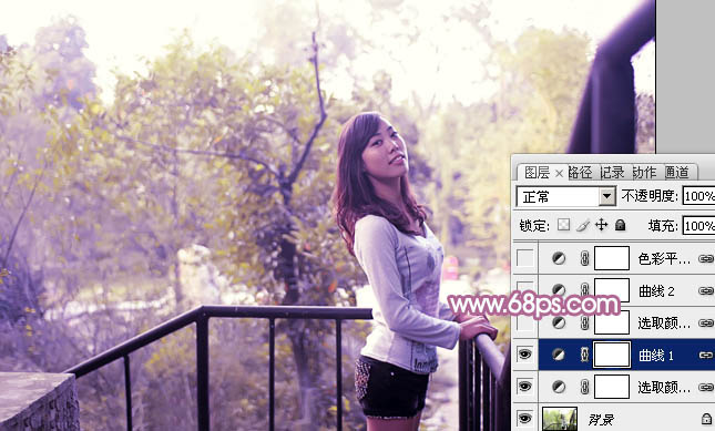 Photoshop调色打造柔和紫红色效果的外景人物照片