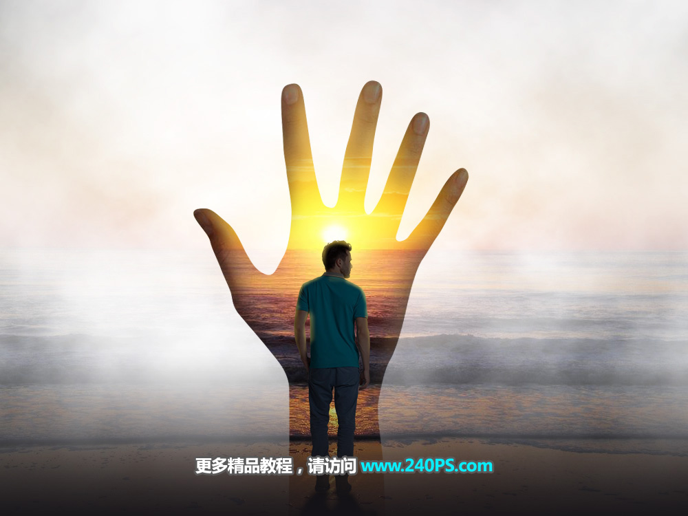 Photoshop合成创意的手掌双重曝光效果