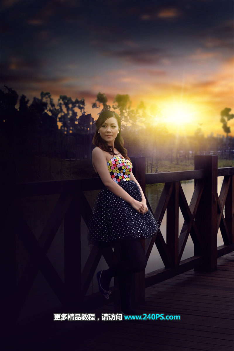 Photoshop调色调出夕阳美景效果的外景女孩照片
