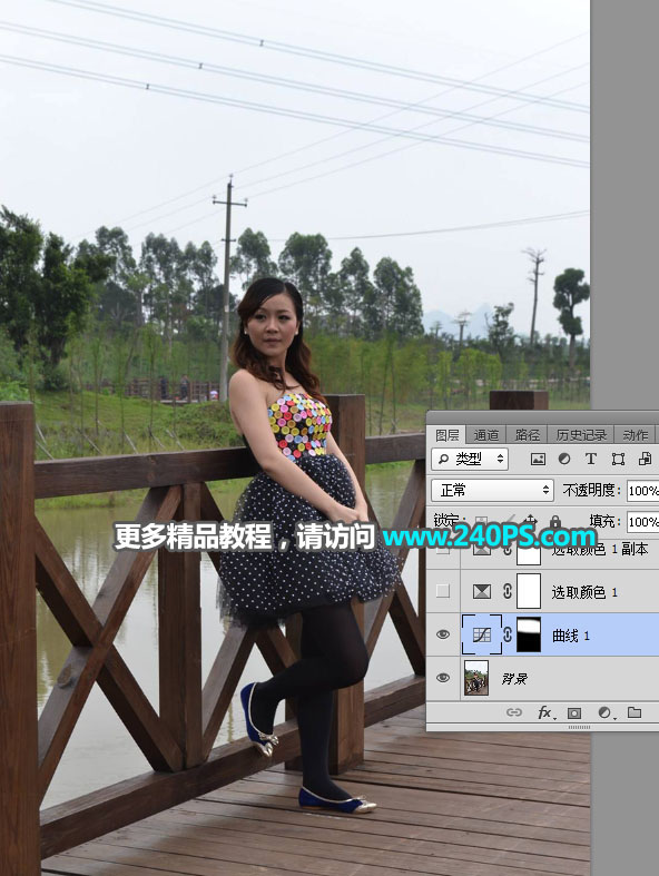 Photoshop调色调出夕阳美景效果的外景女孩照片