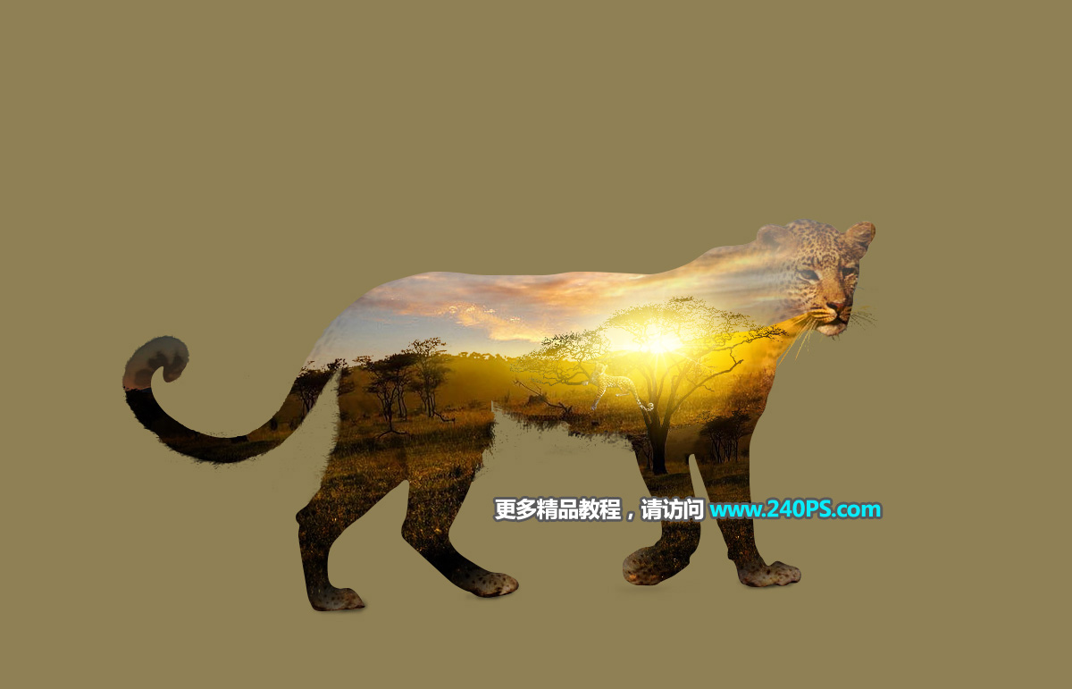 Photoshop制作花豹照片唯美二次曝光效果合成教程